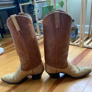 Dan Post cowboy boots. White snakeskin and brown leather